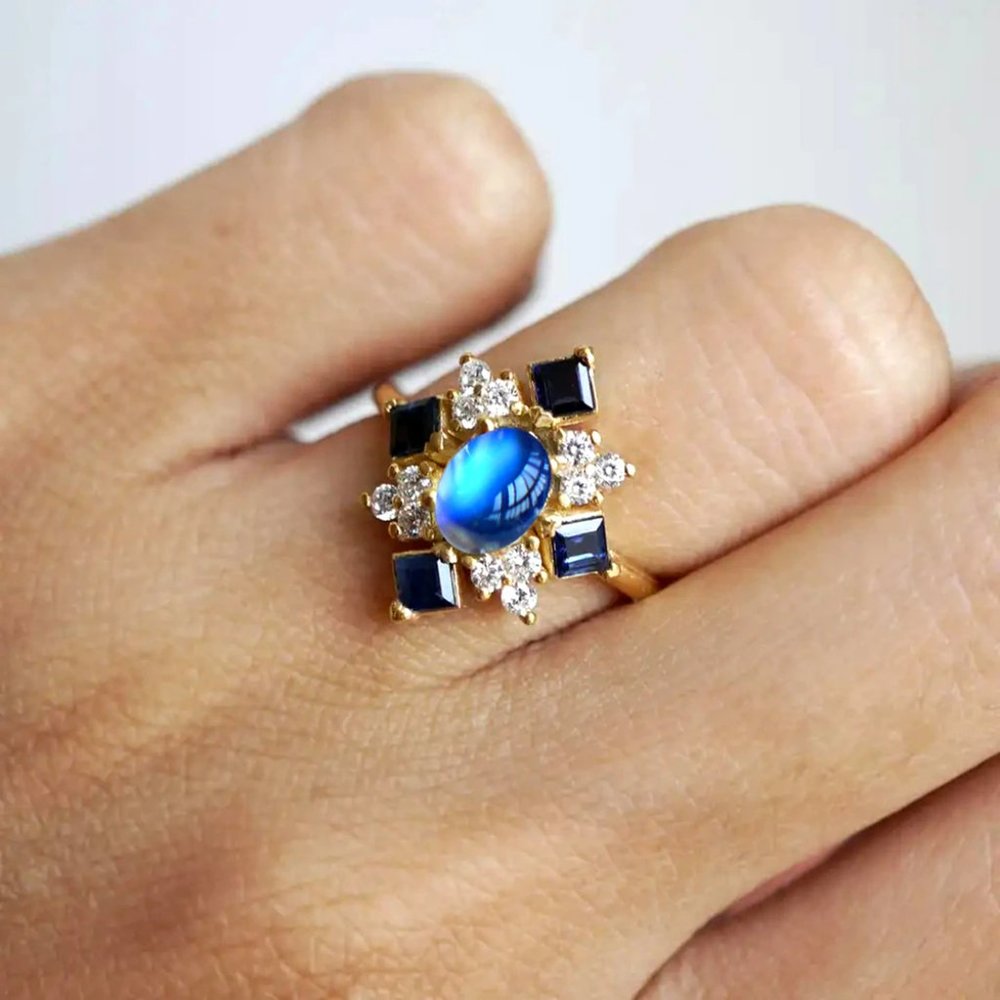 Moonstone and Square Rhinestones - Picture 2 of 4